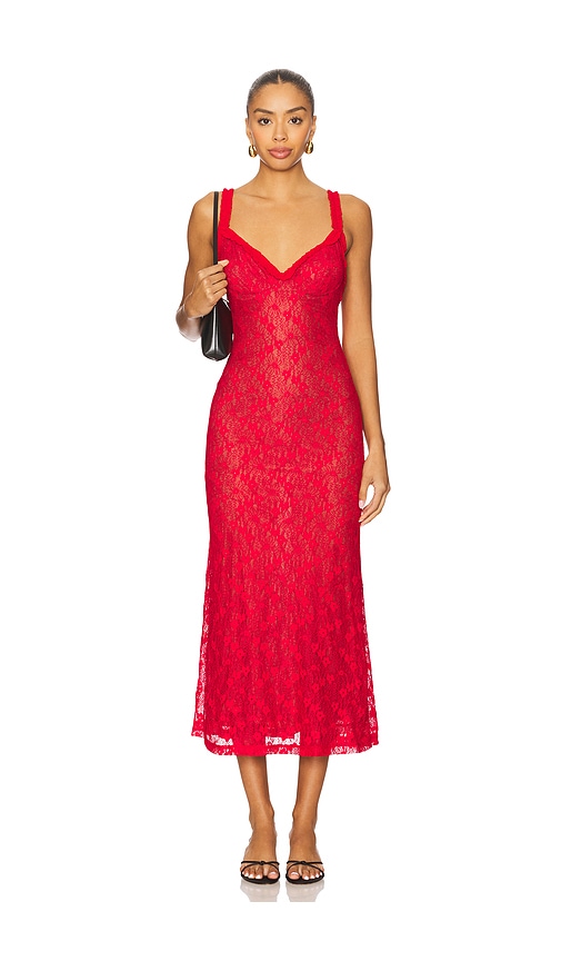 Bardot Alegra Stretch Lace Midi Dress In Red