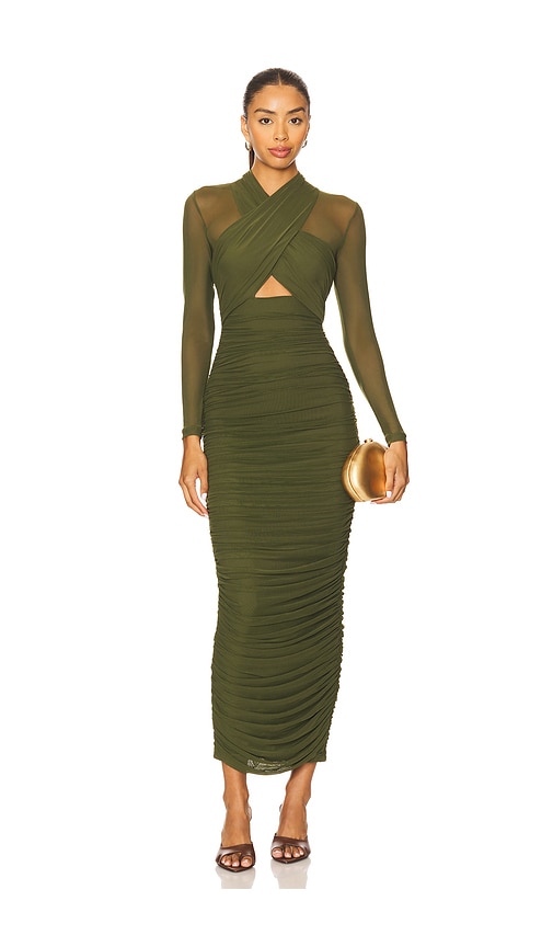 Bardot Aliyah Long-sleeve Front-cutout Midi Dress In Brown