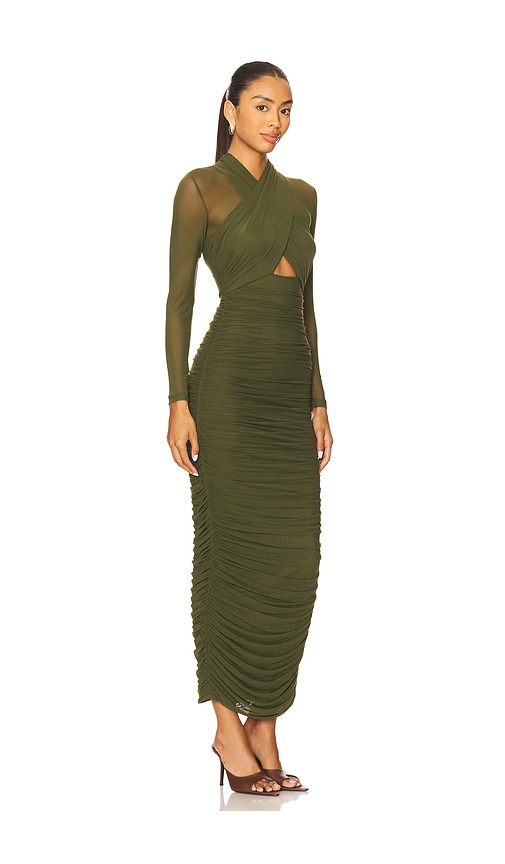 Bardot Aliyah Long-sleeve Front-cutout Midi Dress In Brown