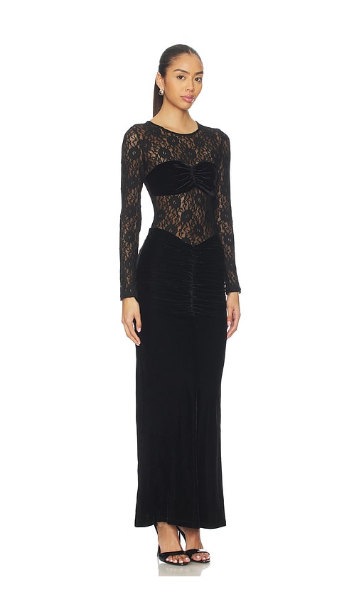Bardot Helenie Long-sleeve Stretch Velvet Lace Maxi Dress In Black