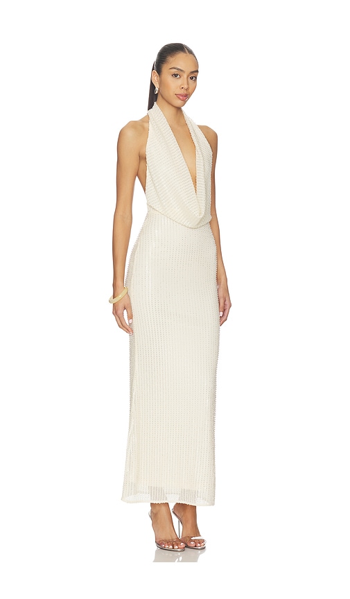 Bardot Nola Beaded Sequin Cowl Halter Maxi Dress In Neutral