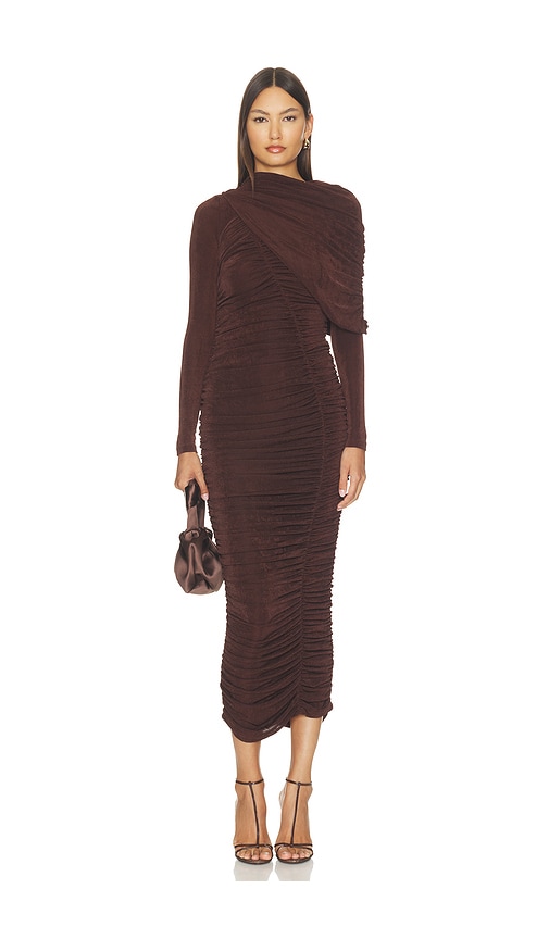 Melina Gathered Midi Dress by bardot in Chocolate