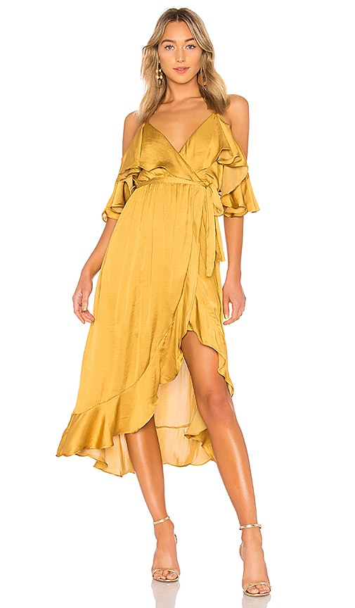 Bardot Bea Wrap Dress in Gold | REVOLVE