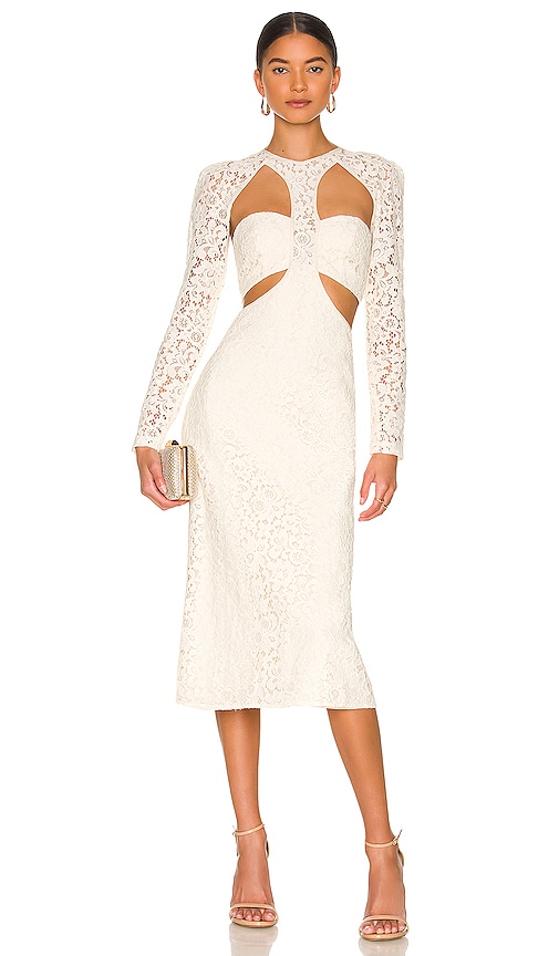 Bardot Cut Out Lace Dress in Oyster | REVOLVE