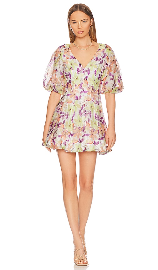Bardot Fleur Puff Sleeve Minidress In Bold Floral