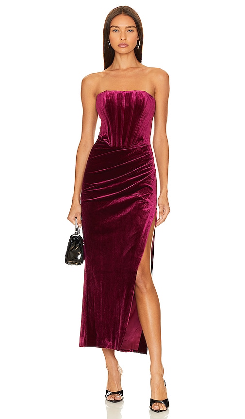 Shop Bardot Everlasting Velour Midi Dress In Burgundy