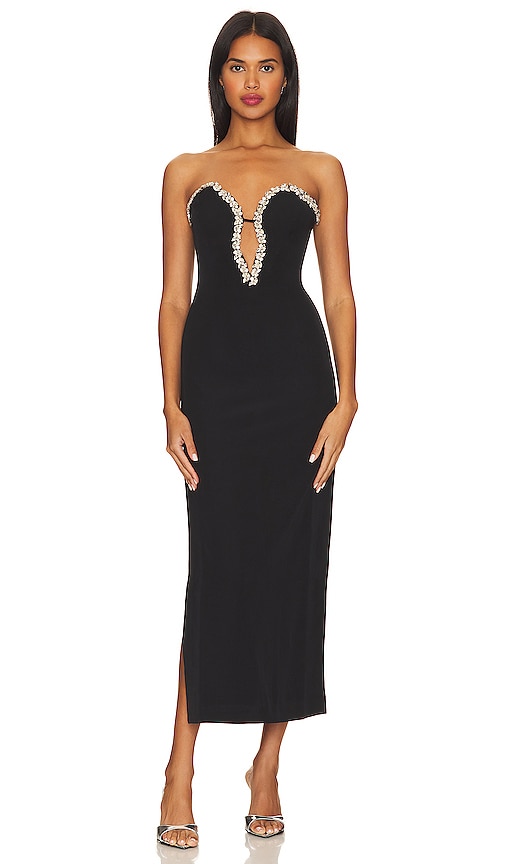 Bardot Eleni Diamante Midi Dress in Black | REVOLVE