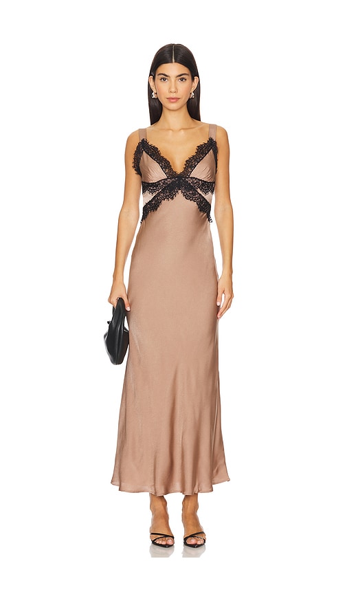 Shop Bardot Delta Satin Midi Dress In Tan