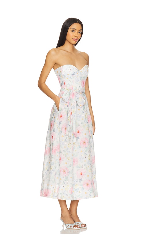 Bardot Floral Printed Tie Midi Dress In Ivory