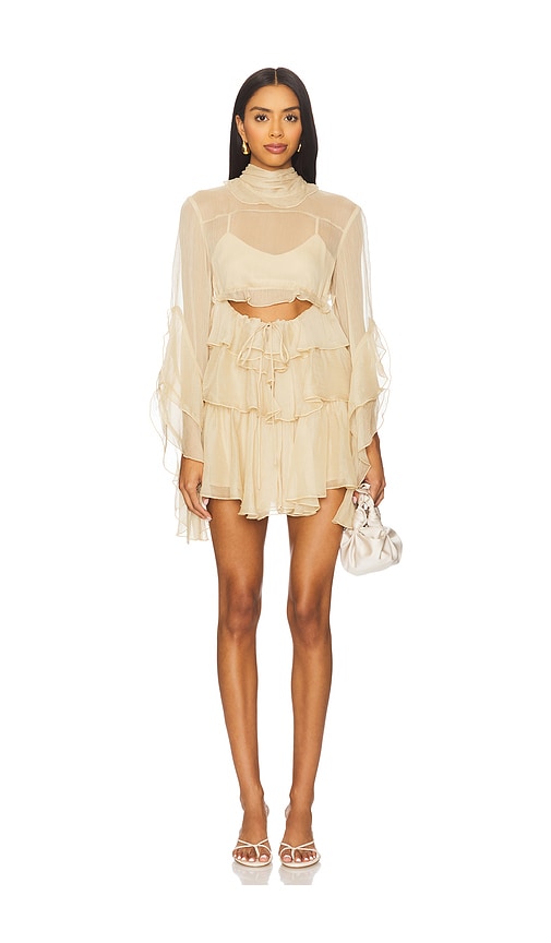 X Revolve Anyssa Ruffle Mini Dress in Beige. - size 6 (also in 10, 12, 2, 4, 8)