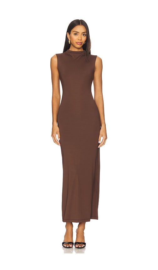 Veneda High Neck Maxi Dress in Chocolate. - size 8 (also in 10, 12, 2, 4, 6)
