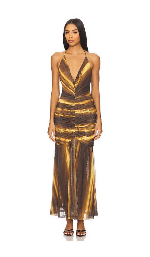 Aries Mesh Maxi Dress in Brown. - size 8 (also in 10, 12, 2, 4, 6)
