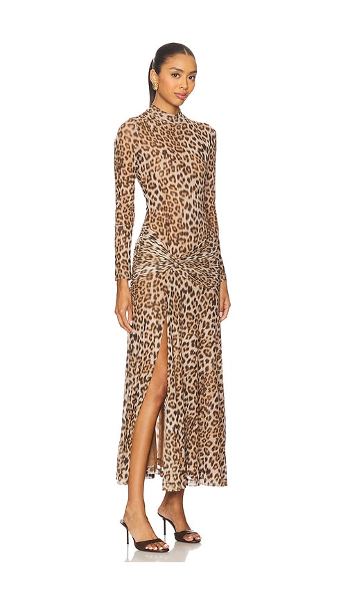 Bardot Lea Leopard Print Long Sleeve Mesh Midi Dress In Brown