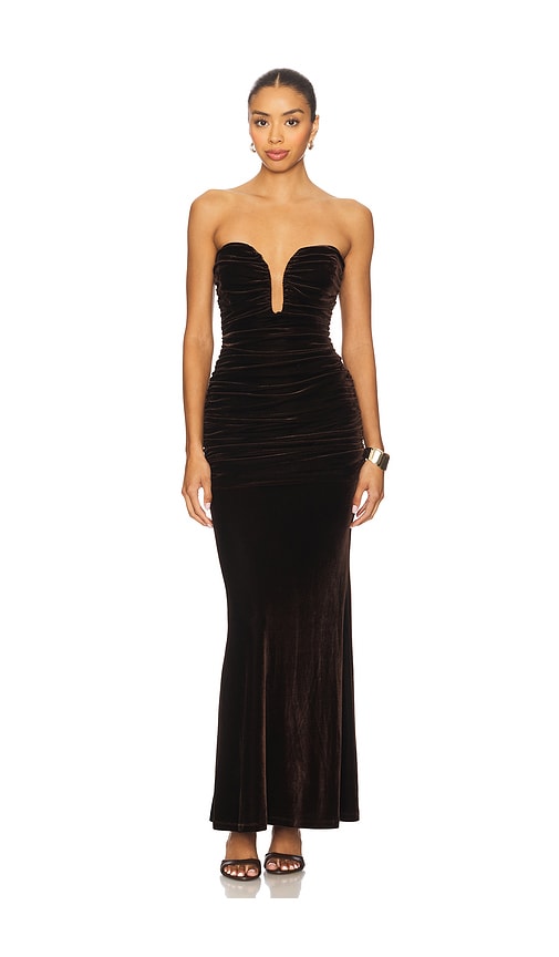 Bardot Elvira Velvet Plunge Maxi Dress In Brown