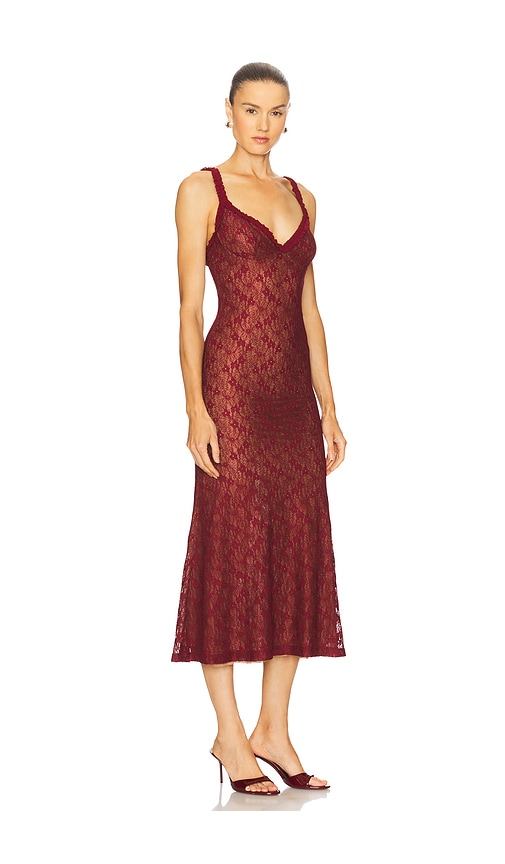 Bardot Alegra Sleeveless V-neck Stretch Lace Midi Dress In Red