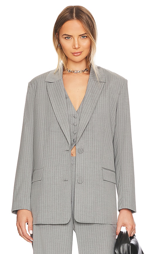 Bardot Pinstripe Blazer In Grey Stripe