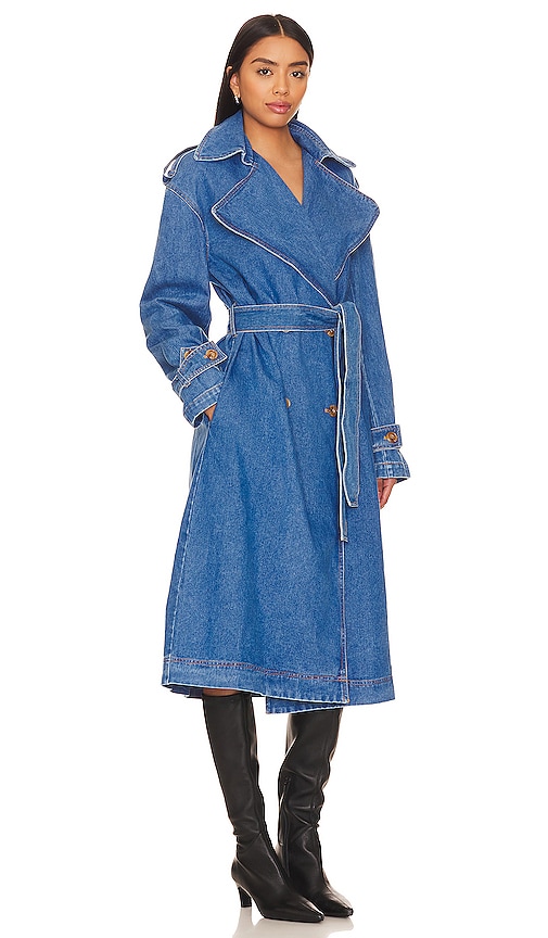 Shop Bardot Oversized Denim Trench Coat In Blue