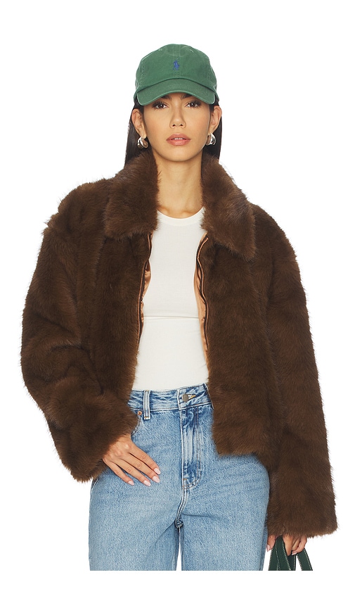 Bardot Sylvie Zip Faux Fur Jacket Chocolate In Brown