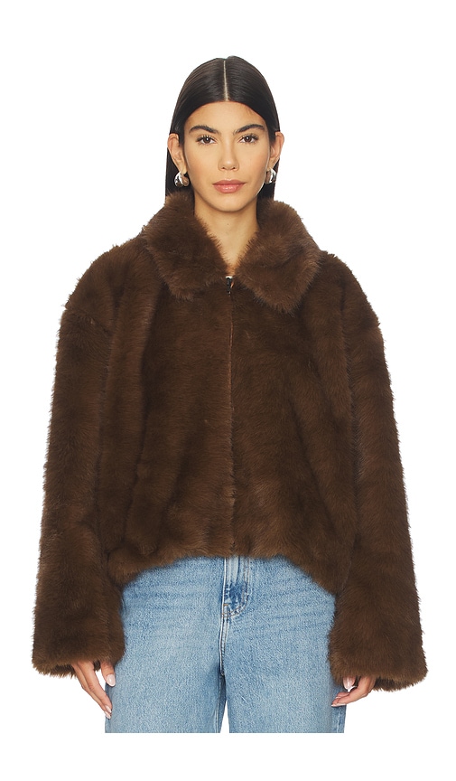 Bardot Sylvie Zip Faux Fur Jacket Chocolate In Brown