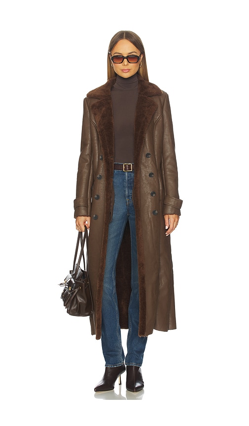 Bardot Faux Leather Trench Coat In Brown