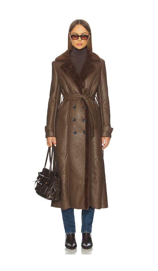 Bardot Faux Leather Trench Coat In Brown