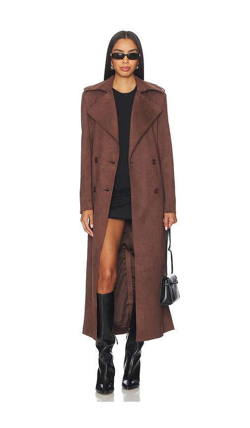 Bardot Kira Faux Suede Trench Coat In Brown