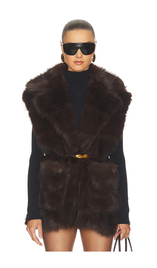 Bardot Brentley Faux Fur Vest in Chocolate. - size L (also in M, S)