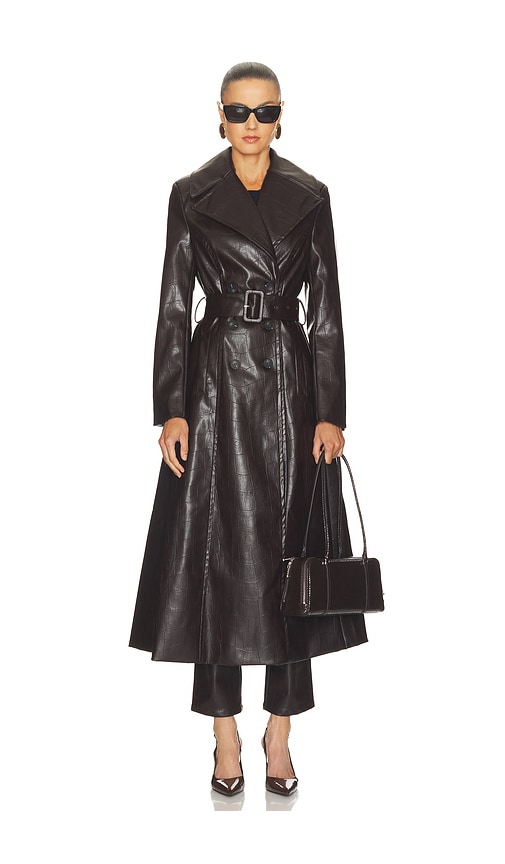 Andros Faux Croc Leather Coat by bardot in Deep Plum