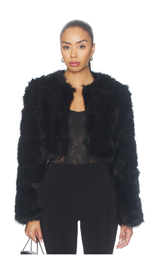 Petro Cropped Faux Fur Jacket in Black
