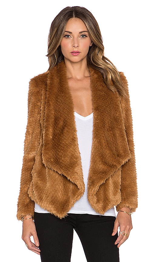 Bardot Faux Fur Waterfall Jacket in Cinnamon | REVOLVE