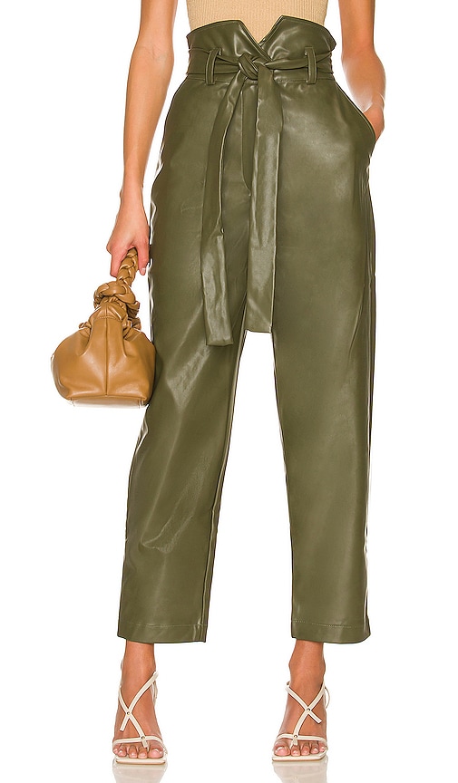 Bardot Hartley Vegan Leather Pant in Khaki