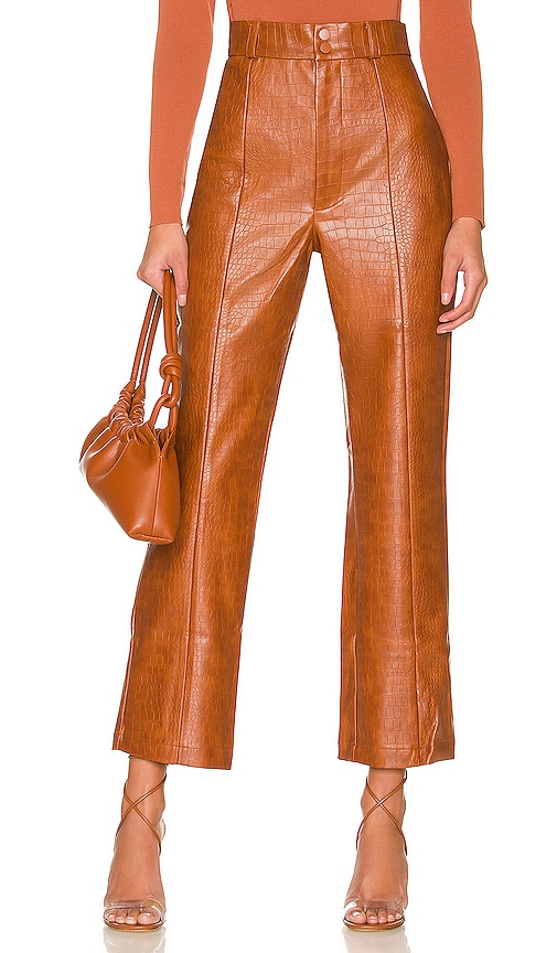 Bardot Croc Faux Leather Pant in Cognac