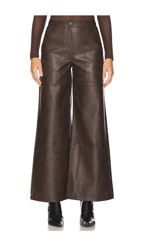 Shop Bardot Faux Leather Wide Leg Pant In Chocolate