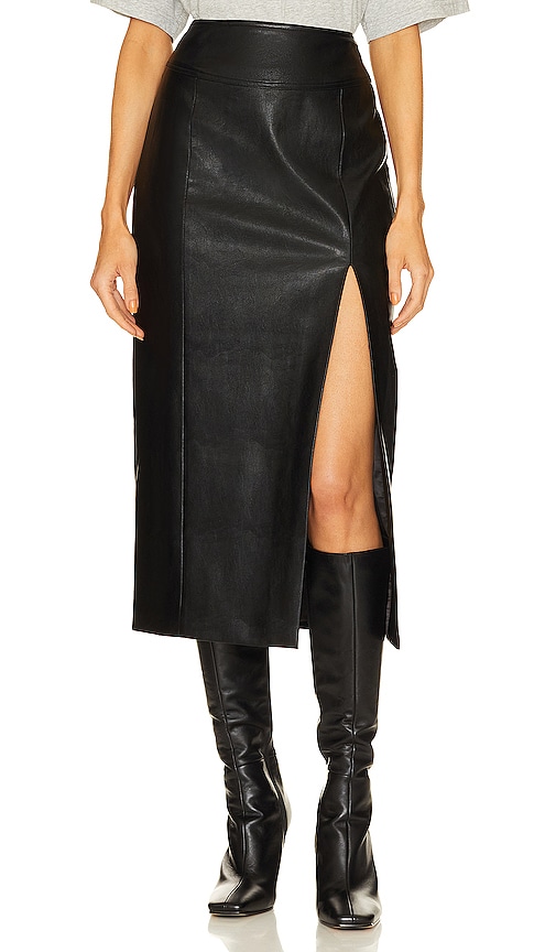 Bardot Dante Faux Leather Midi Skirt in Black