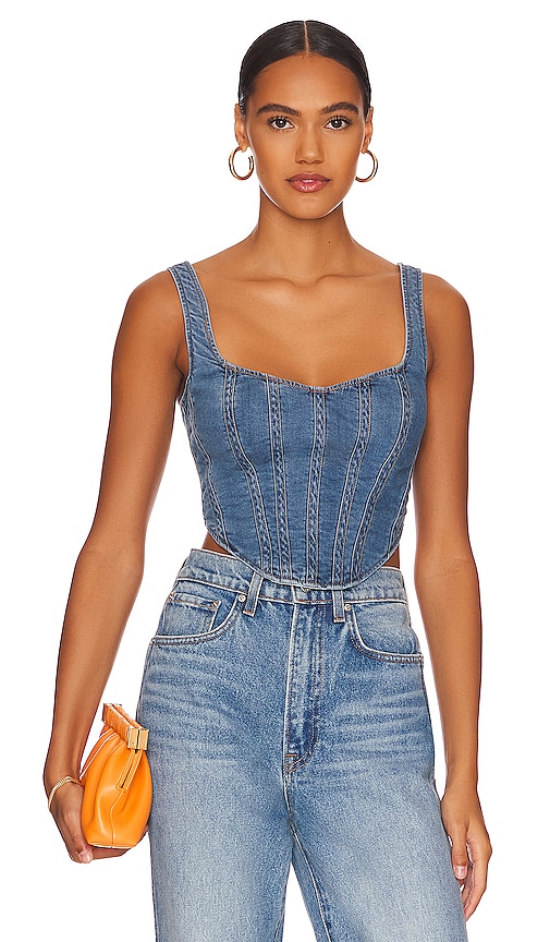 Bardot Fitted Corset Bustier in Blue