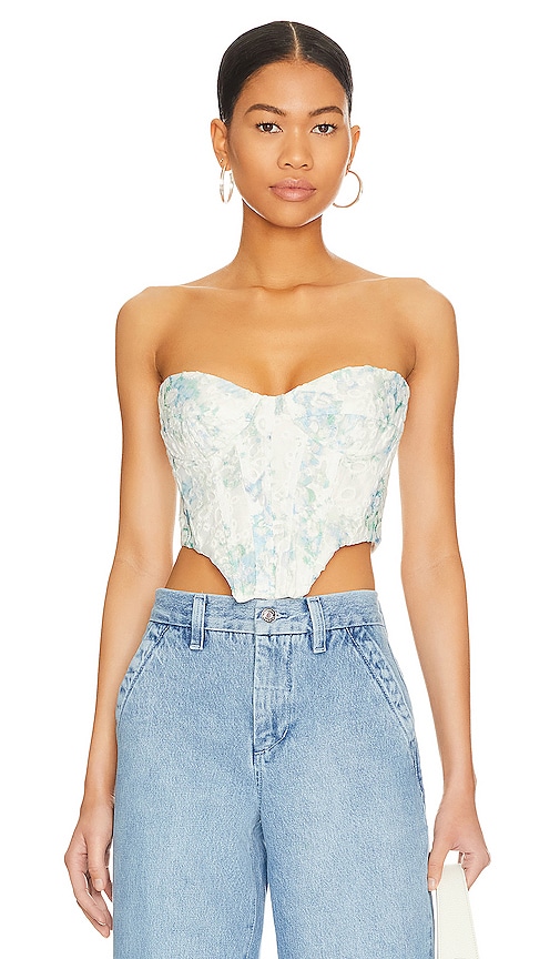 White/Black/Blue Detailed Floral Embroidered Corset Top Bustier