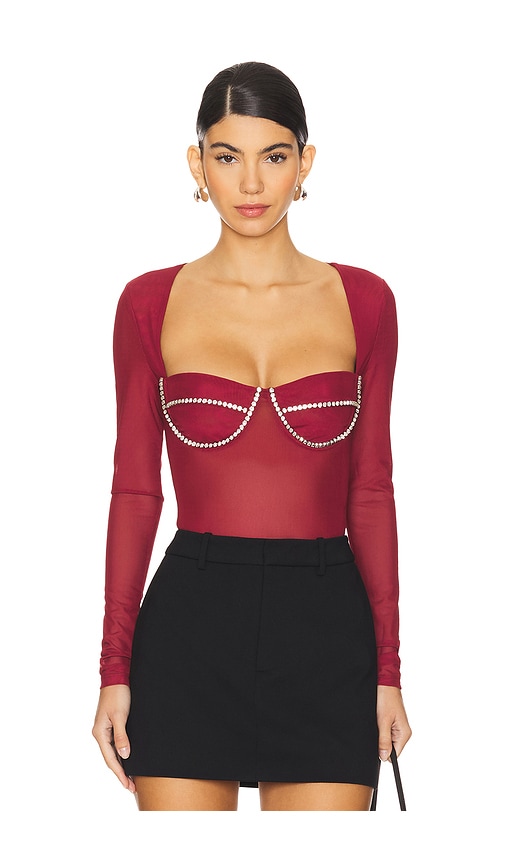 Shop Bardot Carter Diamante Bodysuit In Burgundy