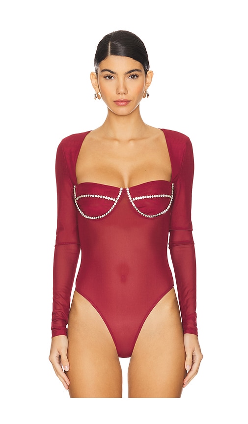 Shop Bardot Carter Diamante Bodysuit In Burgundy