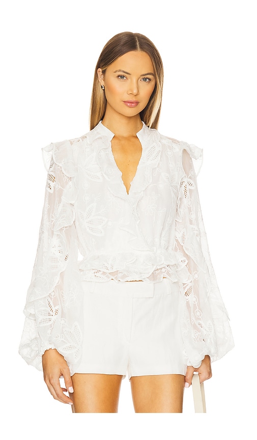 Frill Embroidered Blouse in White. - size 8 (also in 10, 12, 2, 4, 6)