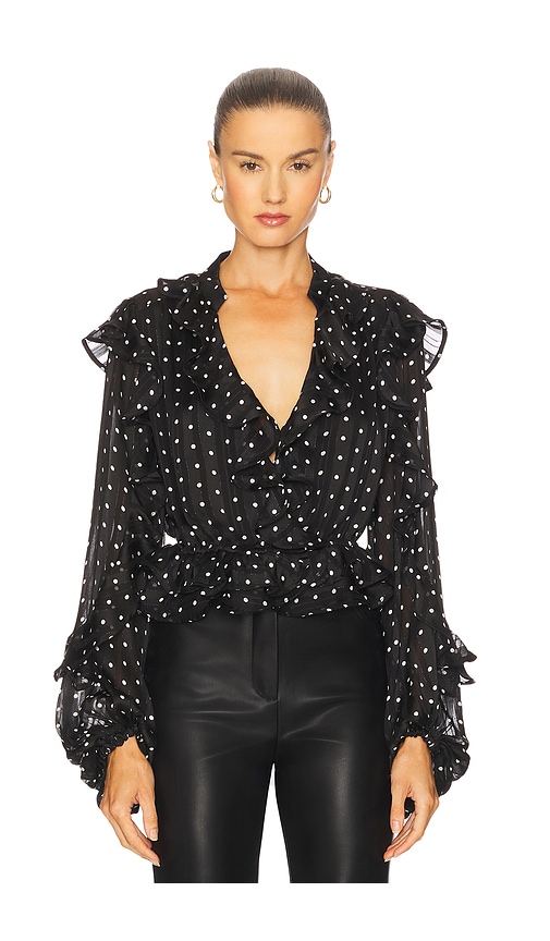 Bardot Frill Detail Spot Blouse In Black