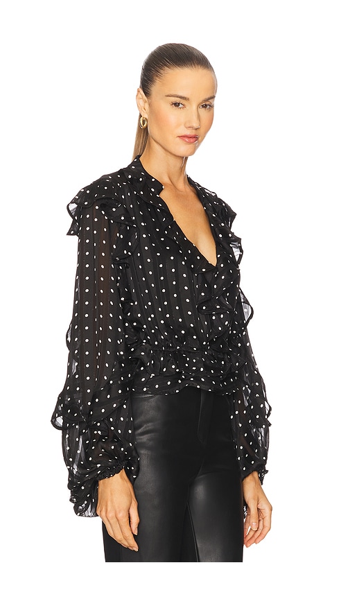 Bardot Frill Detail Spot Blouse In Black