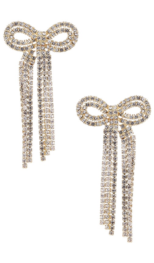 Nicci Earrings in Rhinestone in Metallic Gold.