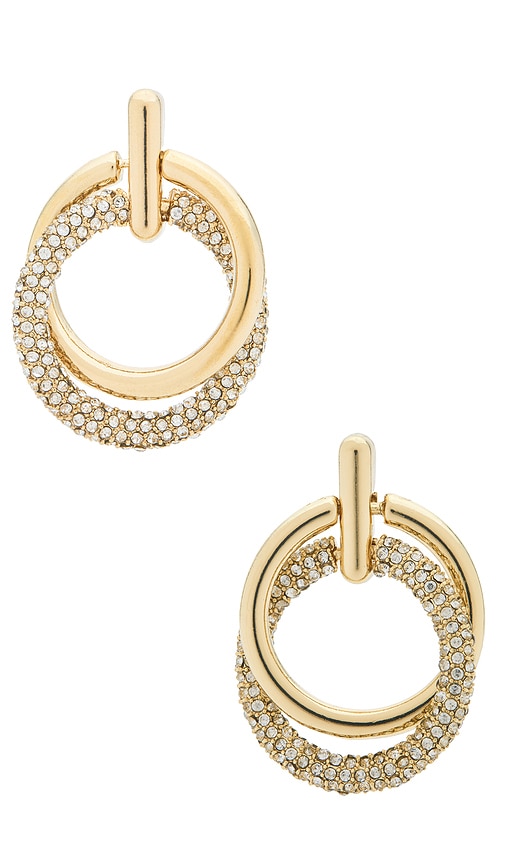 Pave Interlocked Drop Earrings in Metallic Gold.