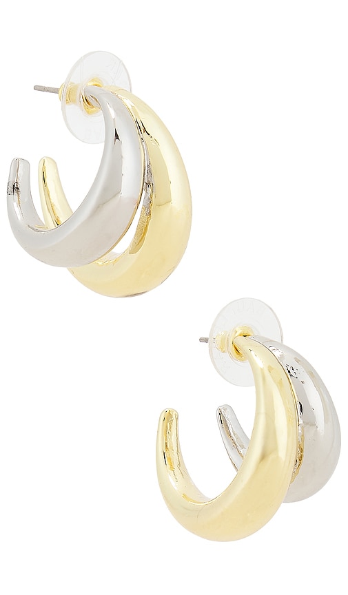 BaubleBar Mixed Metal Double Hoop Earrings in Metallic Gold,Red.