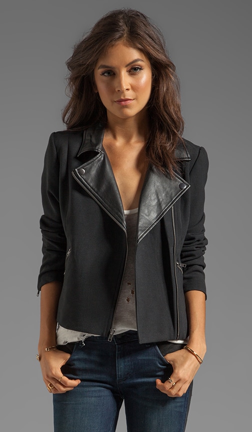 Juliette PU Lapel & Double Cloth Moto Jacket