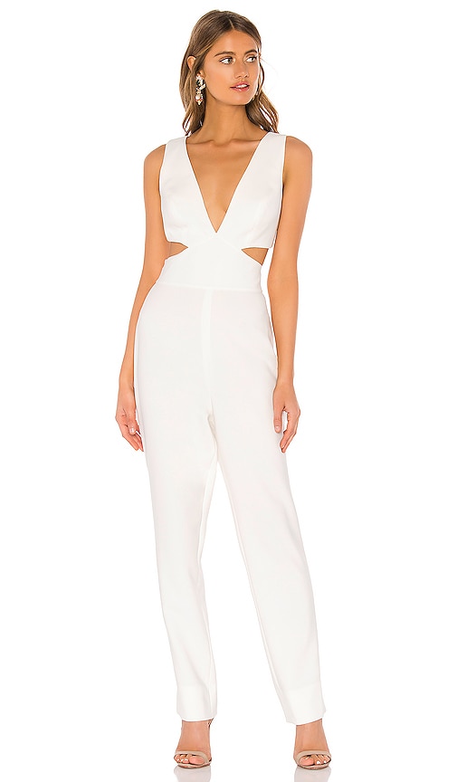 BCBGMAXAZRIA Plunging Jumpsuit in Off White REVOLVE