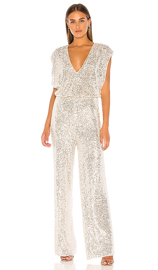 BCBGMAXAZRIA Sequin Skinny Jumpsuit in Corozo Combo REVOLVE