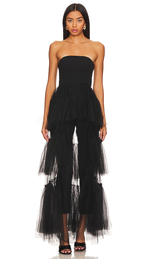 ASYMMETRIC RUFFLED JUMPSUIT - Black