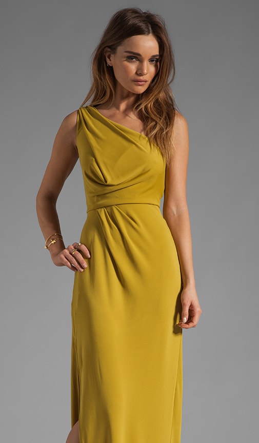 yellow one shoulder maxi dress