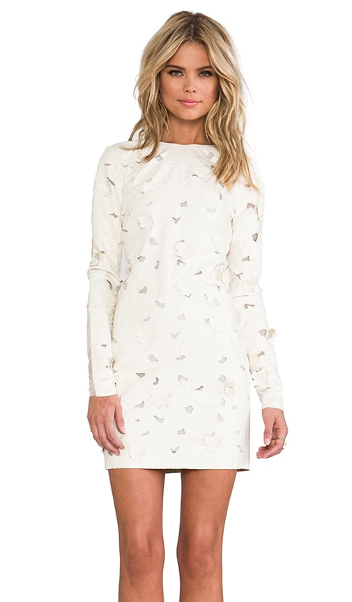 BCBGMAXAZRIA Jillea Vegan Leather Dress in French Cream Combo